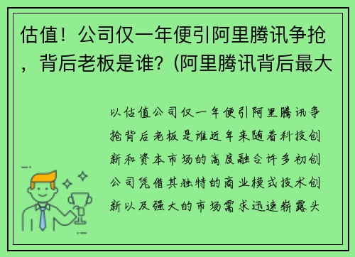 估值！公司仅一年便引阿里腾讯争抢，背后老板是谁？(阿里腾讯背后最大的股东)