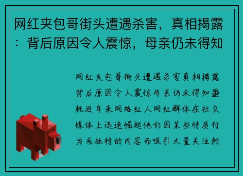 网红夹包哥街头遭遇杀害，真相揭露：背后原因令人震惊，母亲仍未得知噩耗