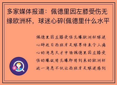 多家媒体报道:佩德里因左膝受伤无缘欧洲杯,球迷心碎(佩德里什么水平)
