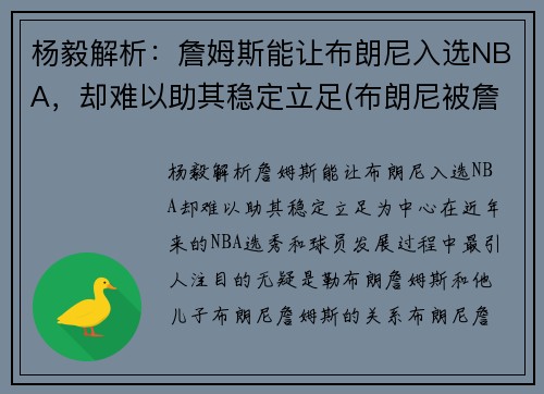 杨毅解析:詹姆斯能让布朗尼入选NBA,却难以助其稳定立足(布朗尼被詹姆斯留言)