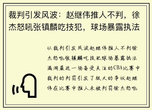 裁判引发风波:赵继伟推人不判,徐杰怒吼张镇麟吃技犯,球场暴露执法漏洞